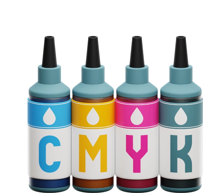 Icono decorativo 3D con botes de pintura CMYK